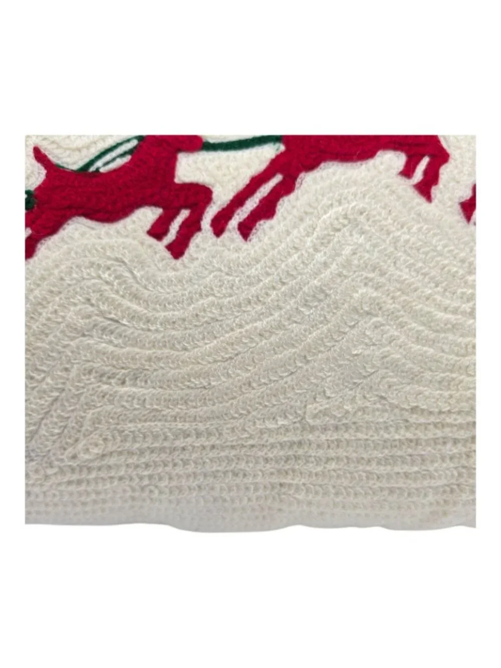 Santa Sleigh Reindeer Christmas Decorative Throw Pillow Ivory Red Cotton Wool